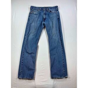 Levis 505 Regular Fit Straight Leg Jeans Blue Denim W34 L32 Distressed
